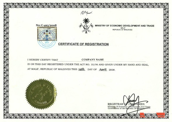 Maldives Certificate of Registration